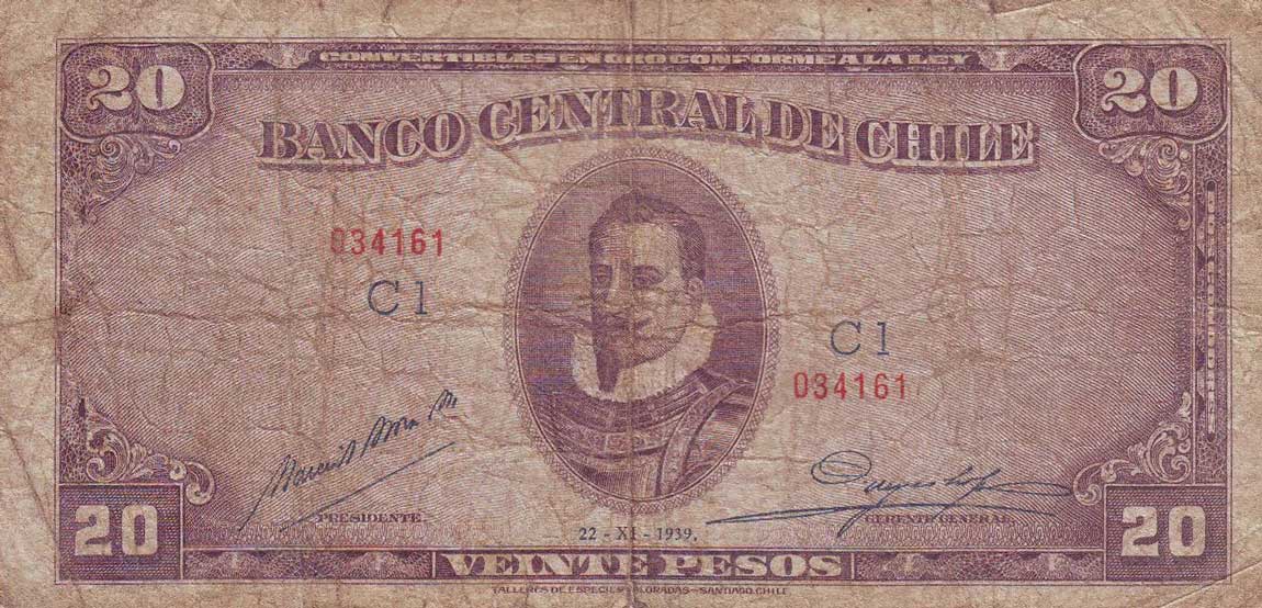 Front of Chile p93a: 20 Pesos from 1939