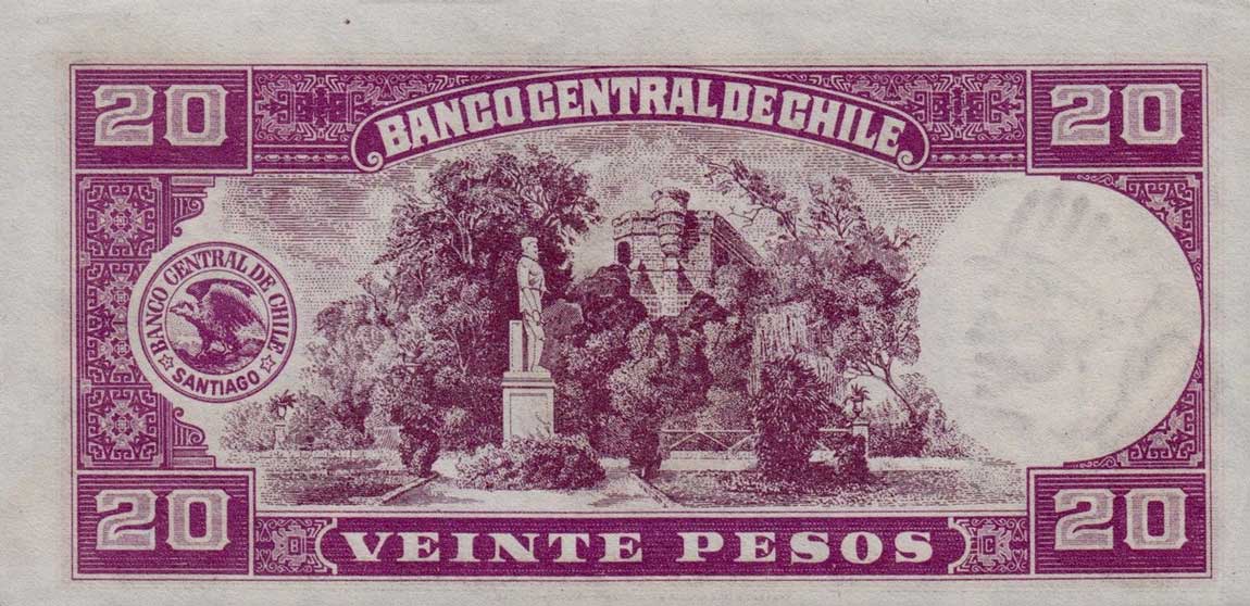 Back of Chile p93b: 20 Pesos from 1947