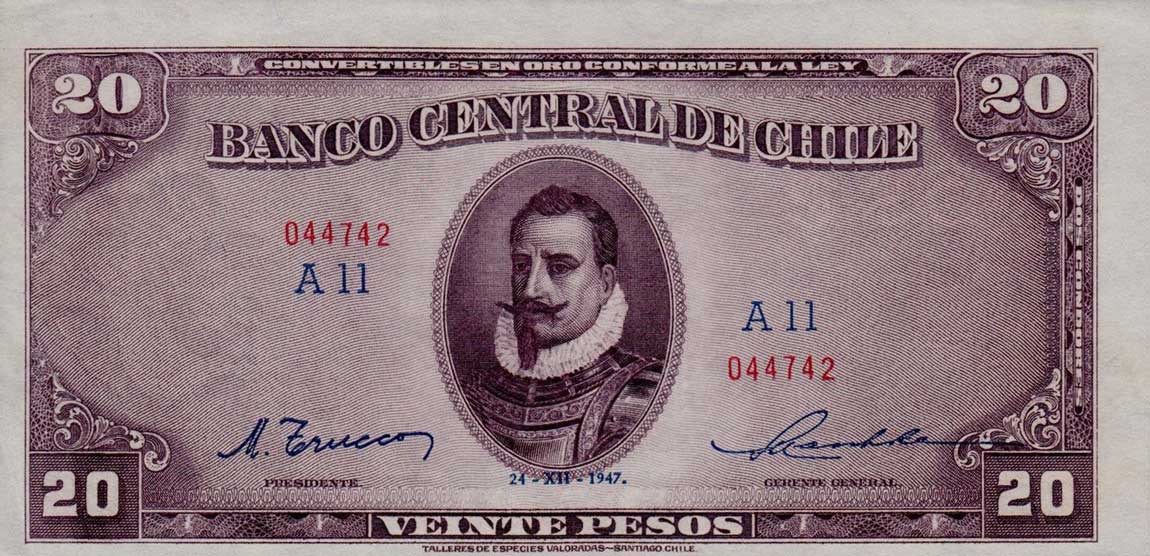 Front of Chile p93b: 20 Pesos from 1947