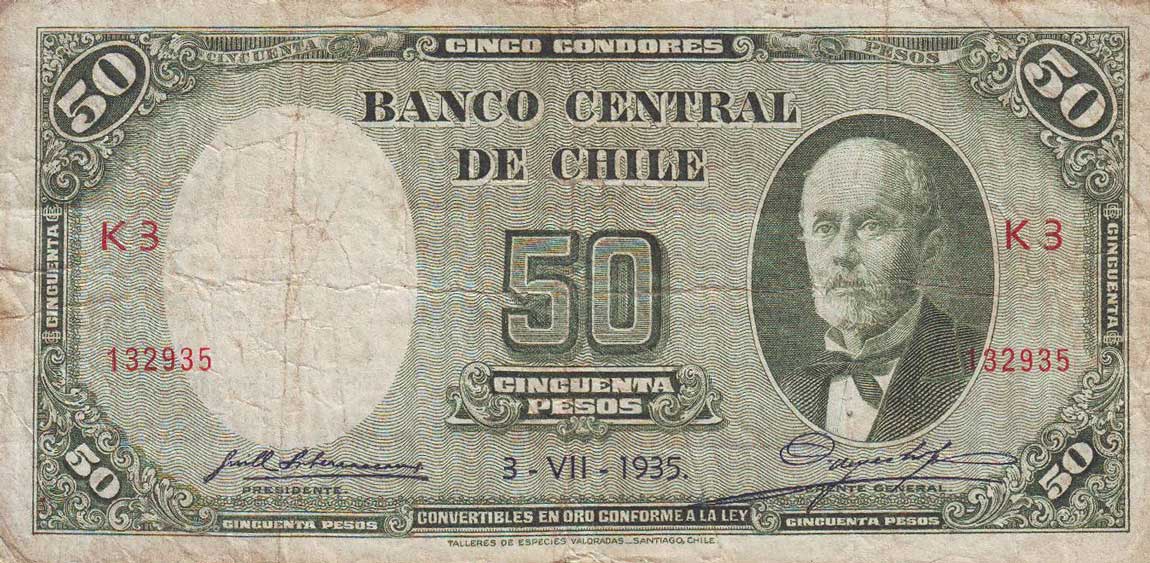 Front of Chile p94c: 50 Pesos from 1942