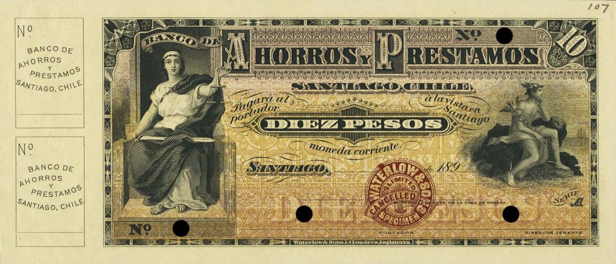 Front of Chile pS115ct: 10 Pesos from 1893