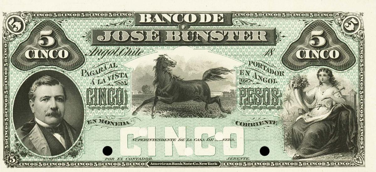 Front of Chile pS132: 5 Pesos from 1882