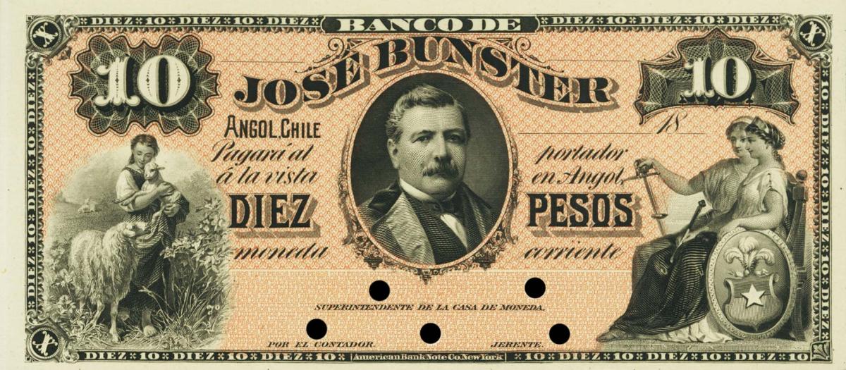 Front of Chile pS133p: 10 Pesos from 1882