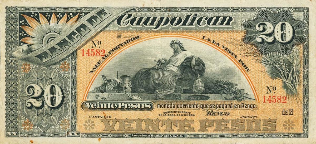 Front of Chile pS139r: 5 Pesos from 1884