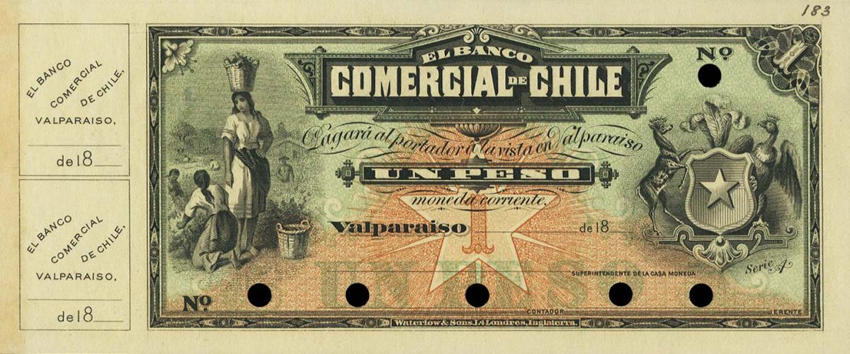 Front of Chile pS151ct: 1 Peso from 1890