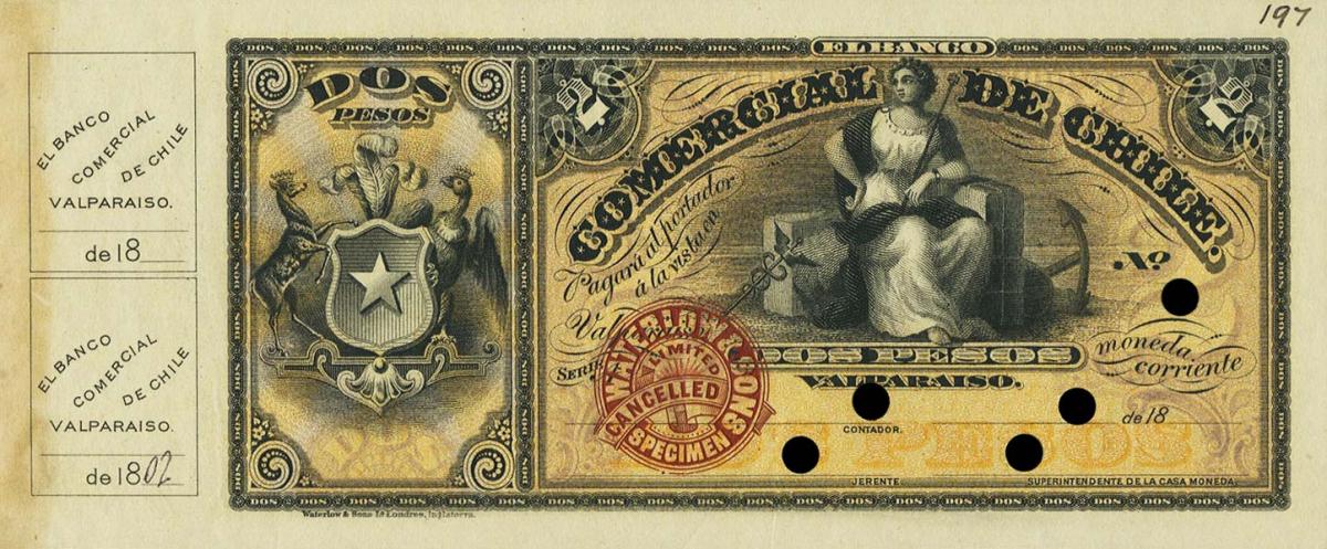 Front of Chile pS152ct: 2 Pesos from 1890