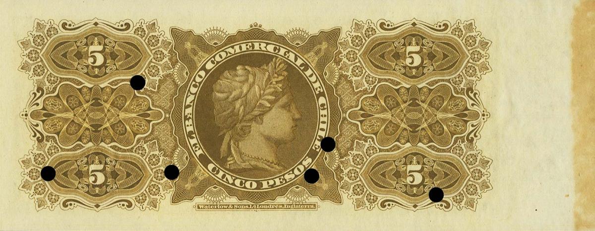 Back of Chile pS153: 5 Pesos from 1890