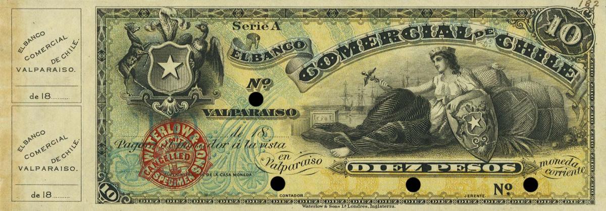 Front of Chile pS154ct: 10 Pesos from 1890