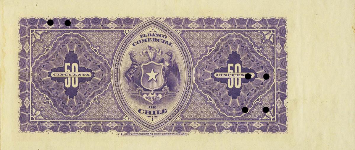 Back of Chile pS156s: 50 Pesos from 1890