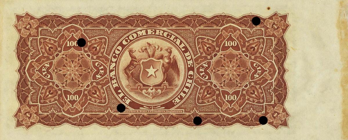 Back of Chile pS157s: 100 Pesos from 1890