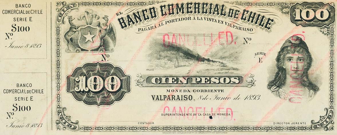 Front of Chile pS163: 100 Pesos from 1893