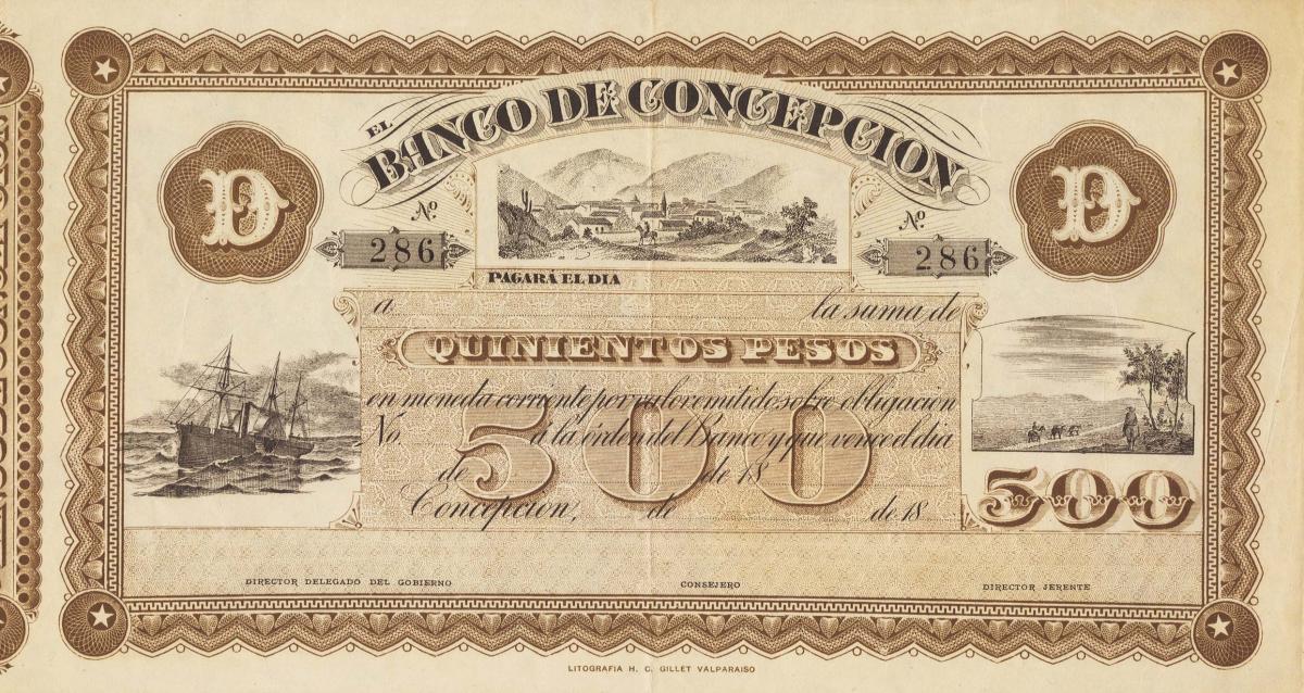 Front of Chile pS173: 500 Pesos from 1872