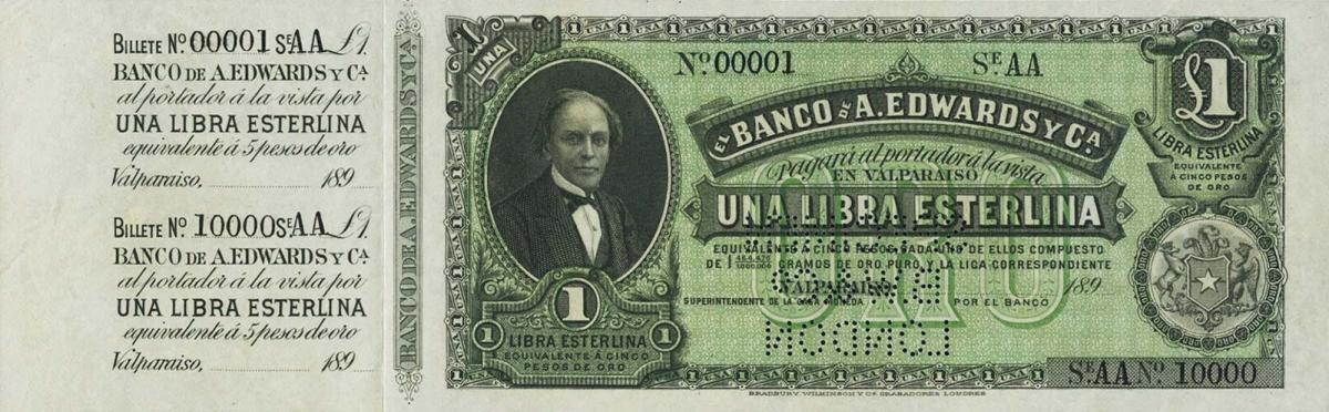 Front of Chile pS246s: 1 Pound Sterling from 1890