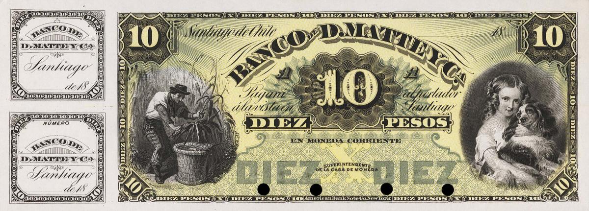 Front of Chile pS278p: 10 Pesos from 1888