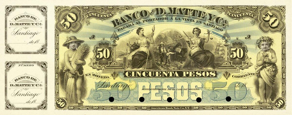 Front of Chile pS280p: 50 Pesos from 1888