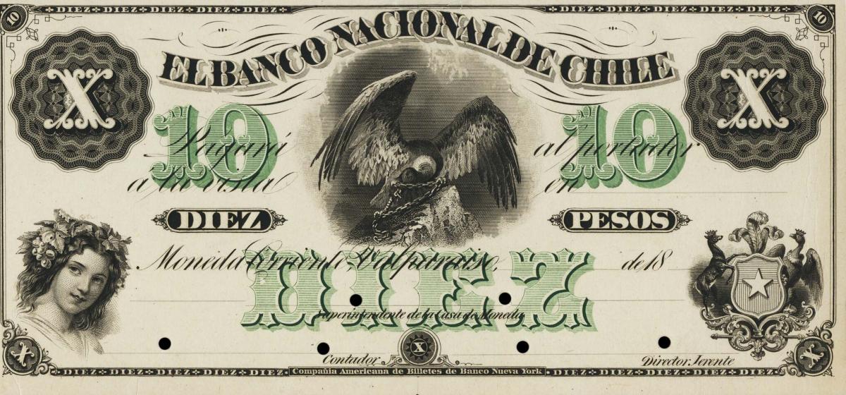 Front of Chile pS319p: 10 Pesos from 1876