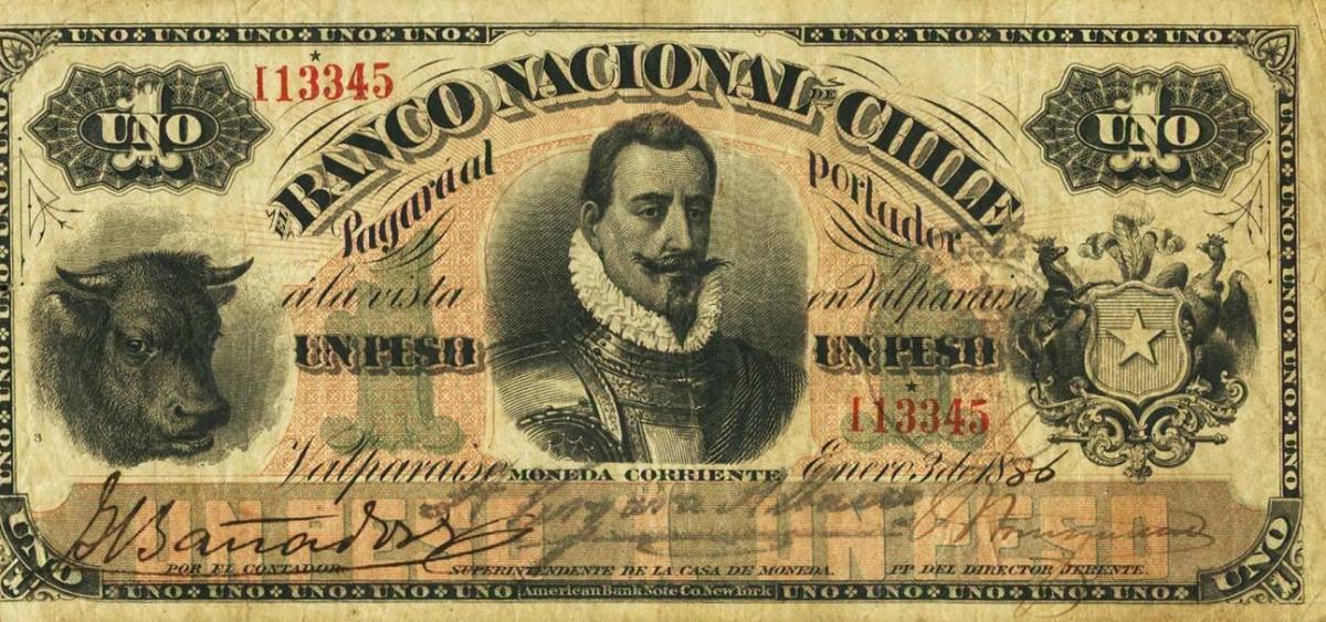 Front of Chile pS331a: 1 Peso from 1878