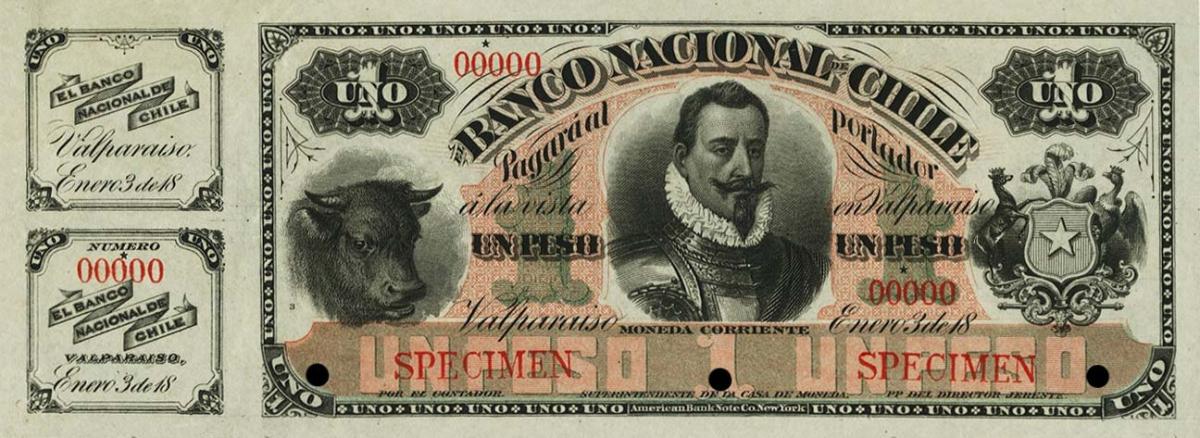 Front of Chile pS331s: 1 Peso from 1878