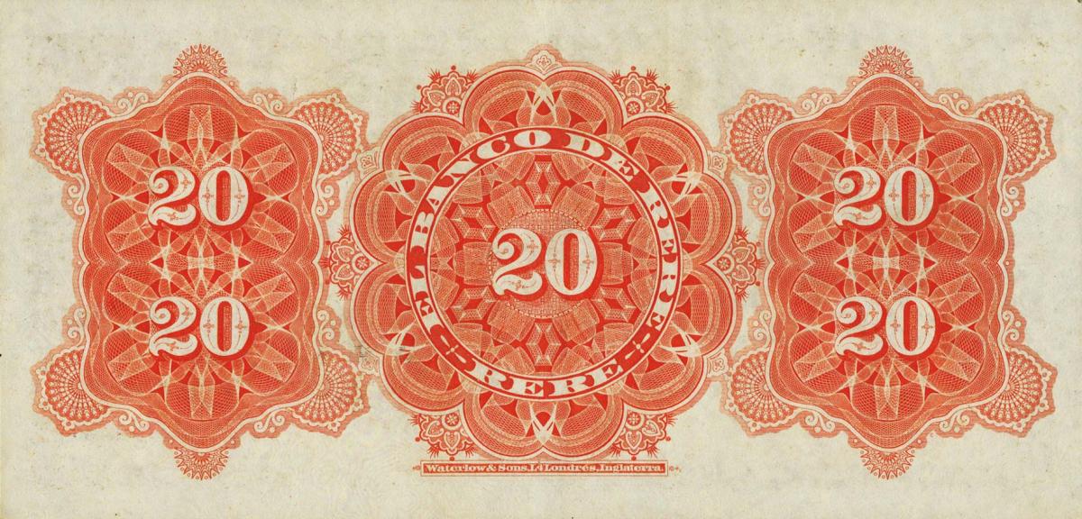 Back of Chile pS389r: 20 Pesos from 1890