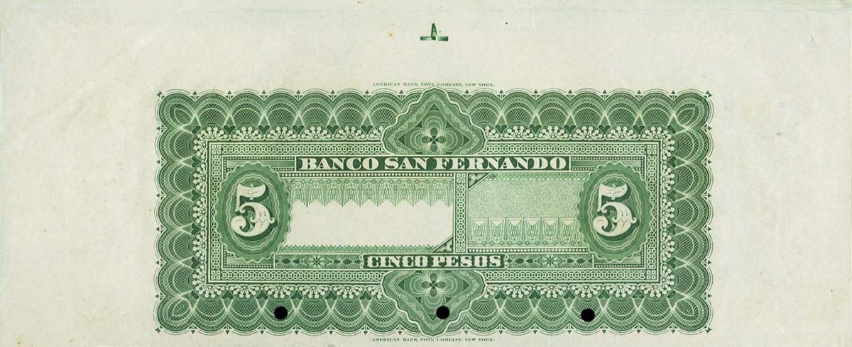 Back of Chile pS397s: 5 Pesos from 1899