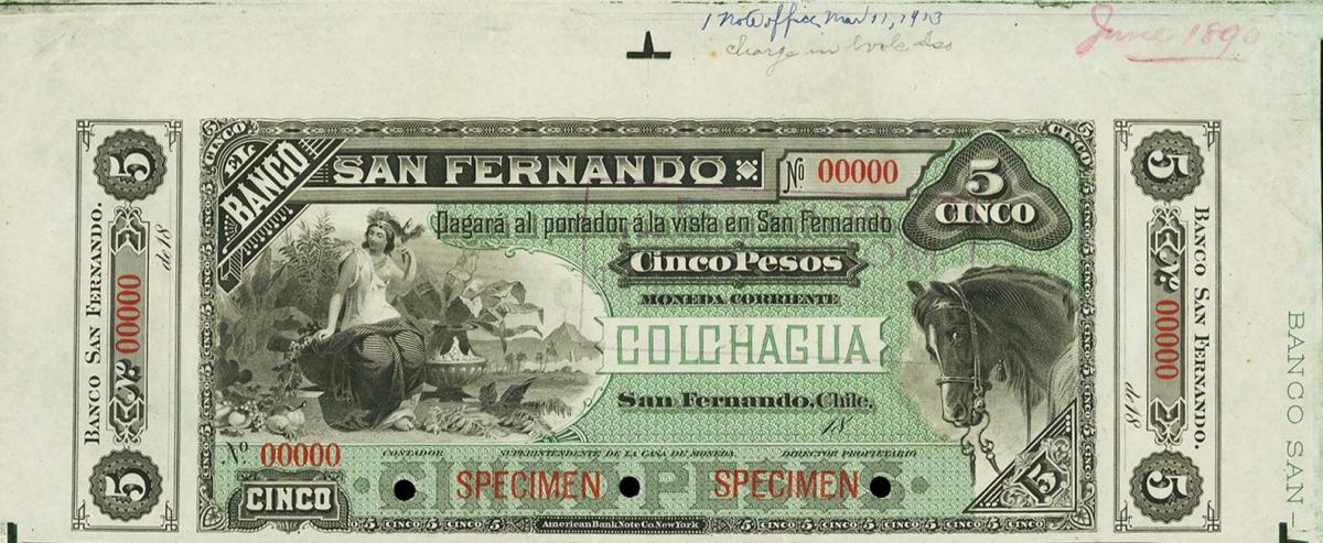 Front of Chile pS397s: 5 Pesos from 1899