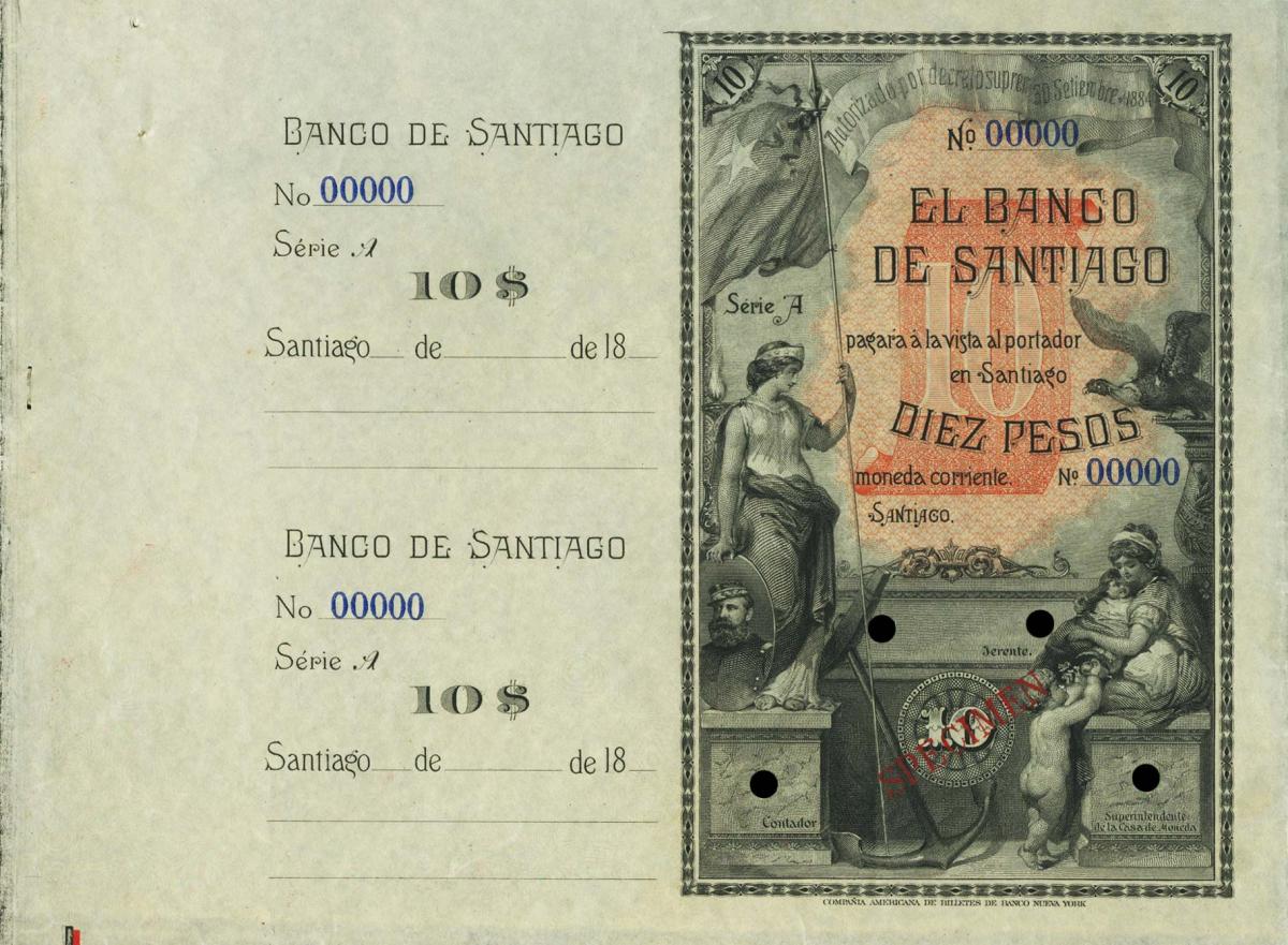 Front of Chile pS414s: 10 Pesos from 1883