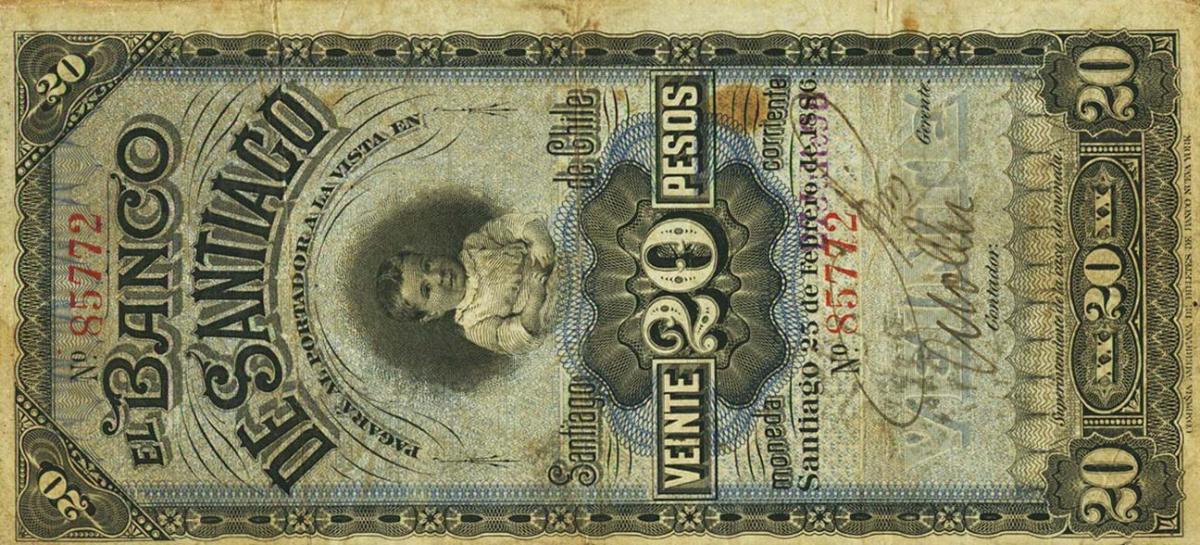 Front of Chile pS415a: 20 Pesos from 1886