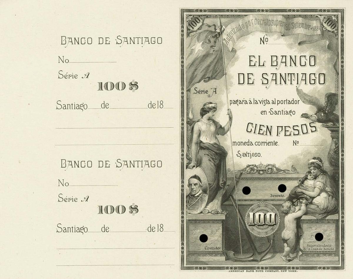 Front of Chile pS417p: 100 Pesos from 1884