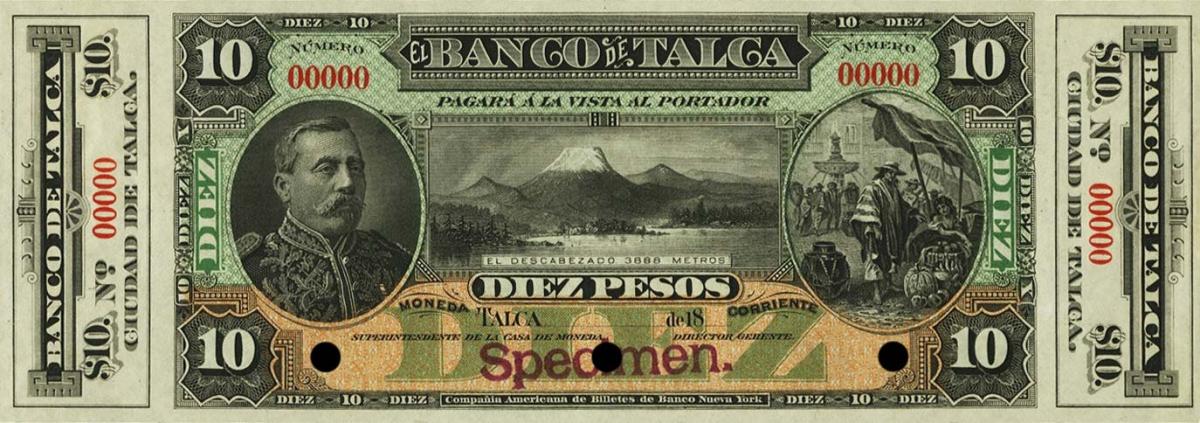 Front of Chile pS440s: 10 Pesos from 1885