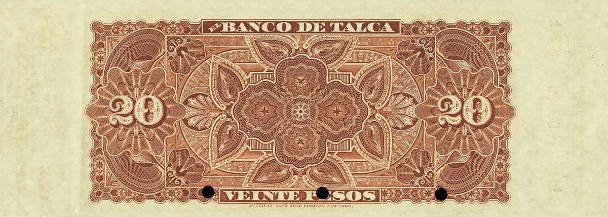 Back of Chile pS441s: 20 Pesos from 1888