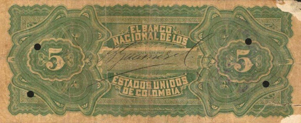 Back of Colombia p142a: 5 Pesos from 1881