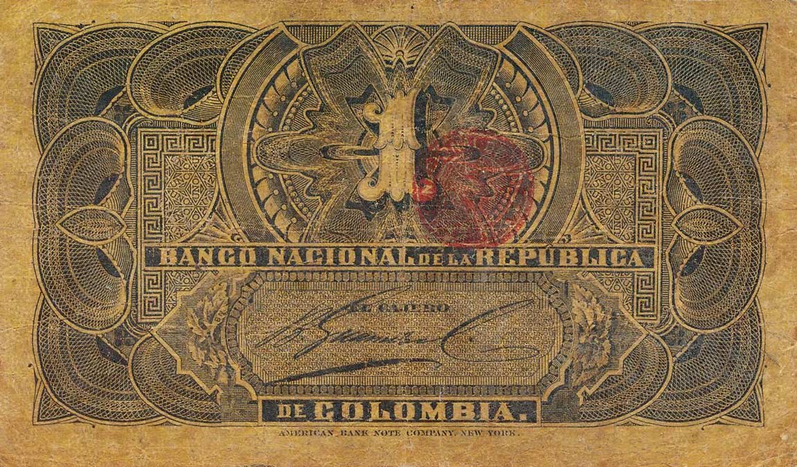 Back of Colombia p214a: 1 Peso from 1888