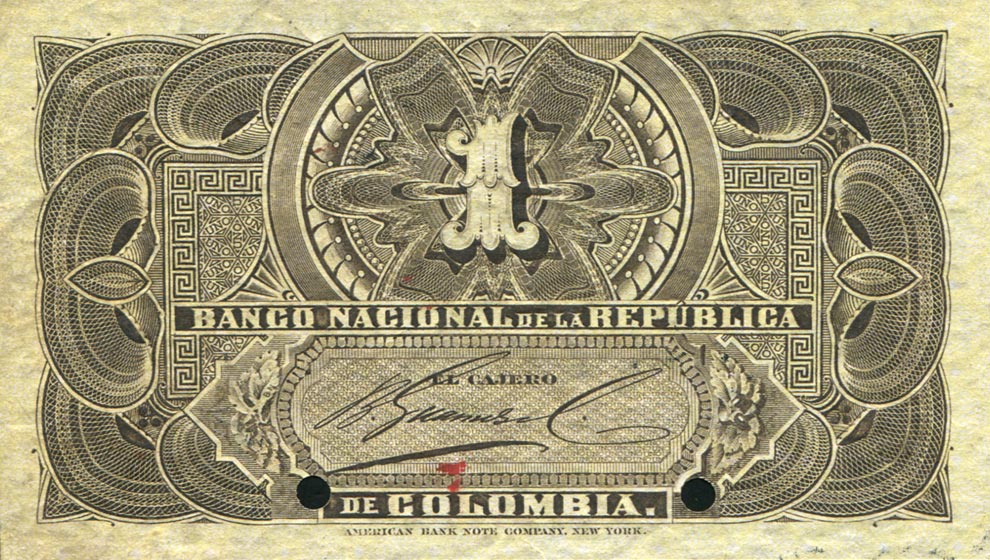 Back of Colombia p214s: 1 Peso from 1888