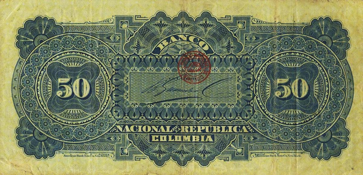 Back of Colombia p217a: 50 Pesos from 1888