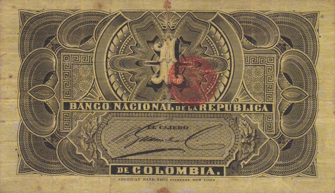 Back of Colombia p234a: 1 Peso from 1895