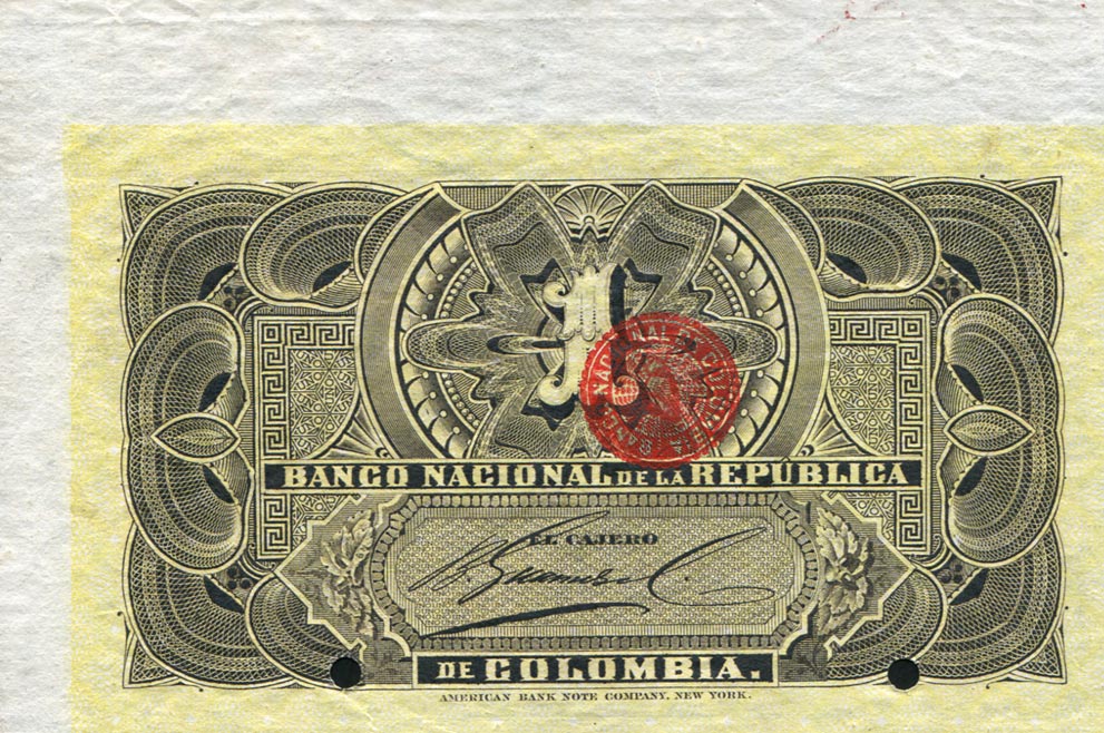 Back of Colombia p234s: 1 Peso from 1895