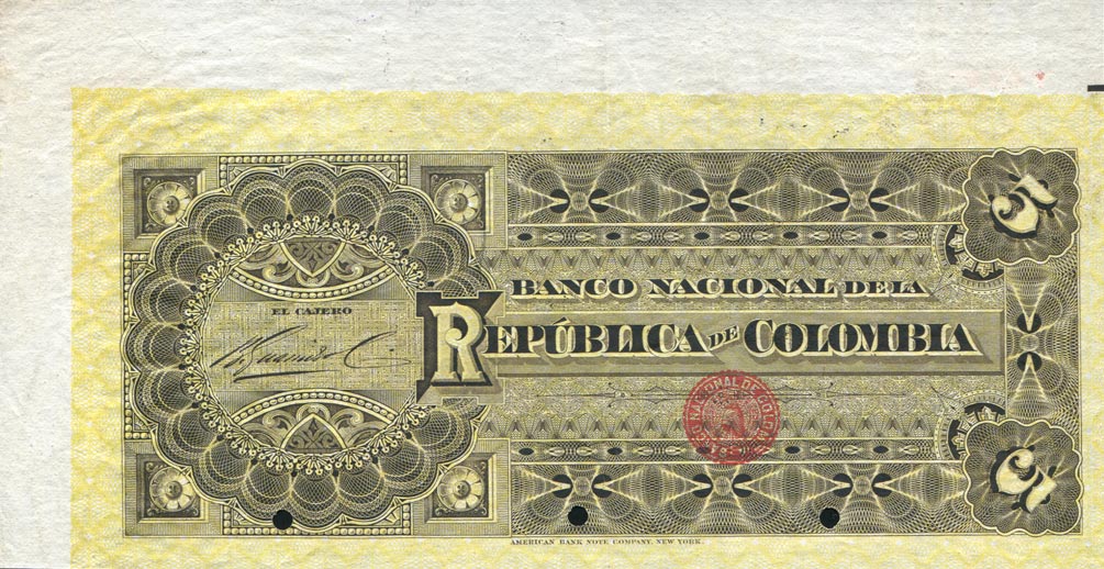 Back of Colombia p235s: 5 Pesos from 1895