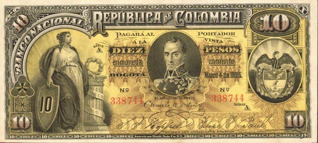 Front of Colombia p236a: 10 Pesos from 1895