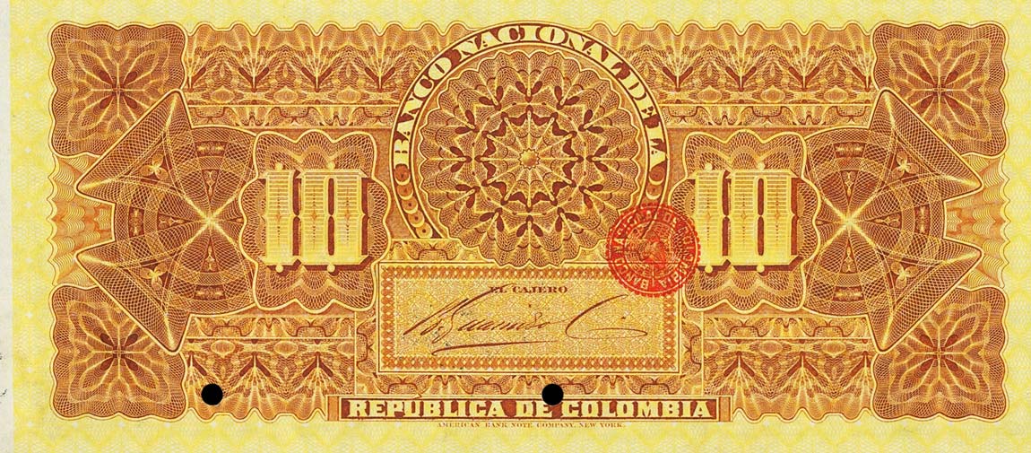 Back of Colombia p236s: 10 Pesos from 1895