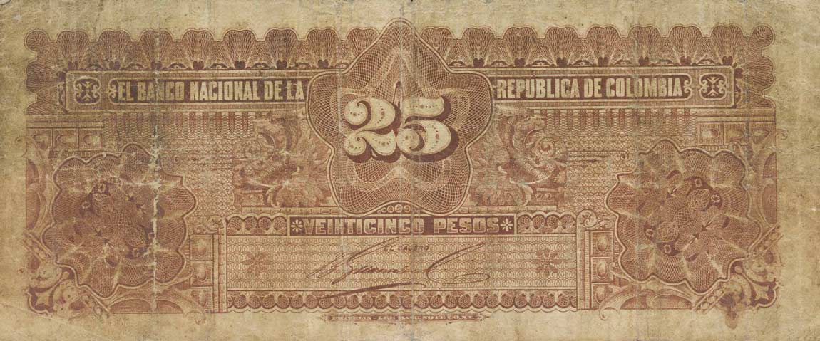 Back of Colombia p237: 25 Pesos from 1895