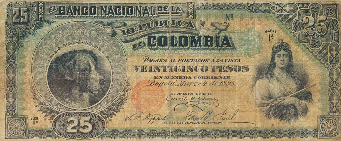 Front of Colombia p237: 25 Pesos from 1895