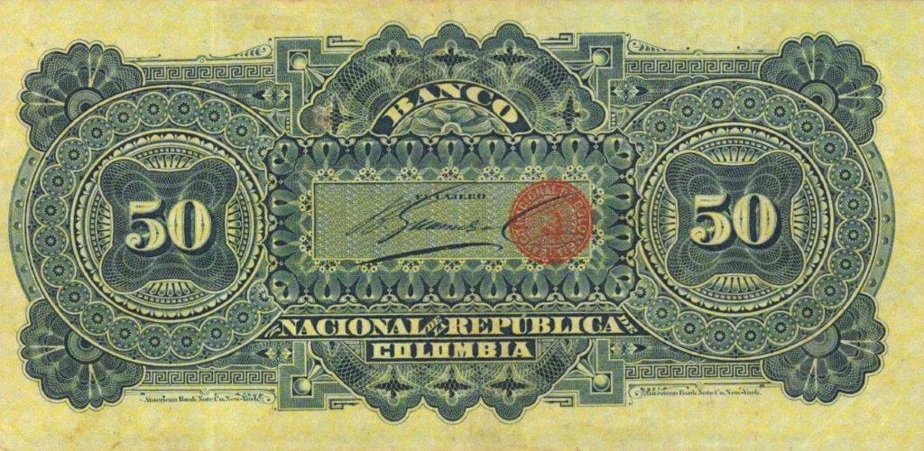 Back of Colombia p238: 50 Pesos from 1895