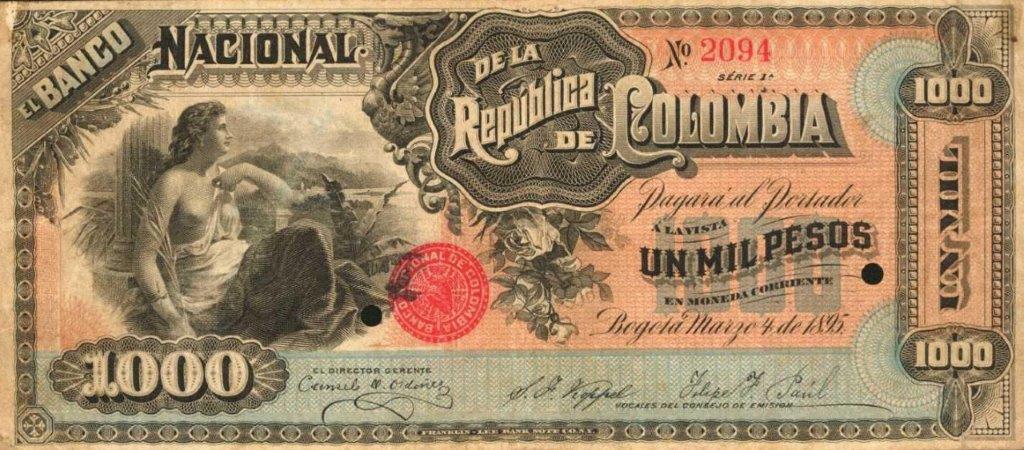 Front of Colombia p241: 1000 Pesos from 1895