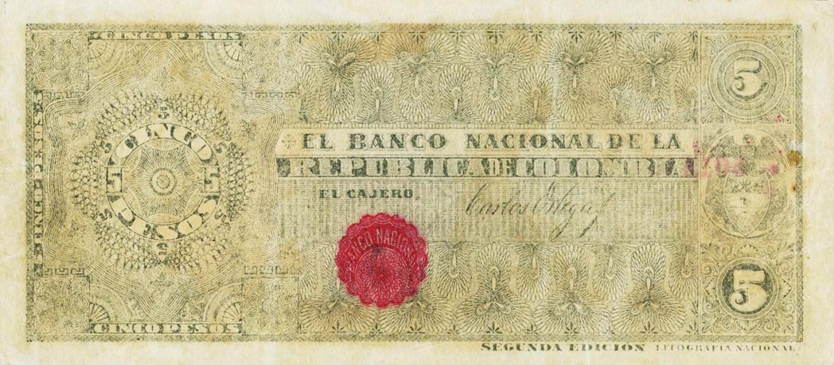 Back of Colombia p254: 5 Pesos from 1899