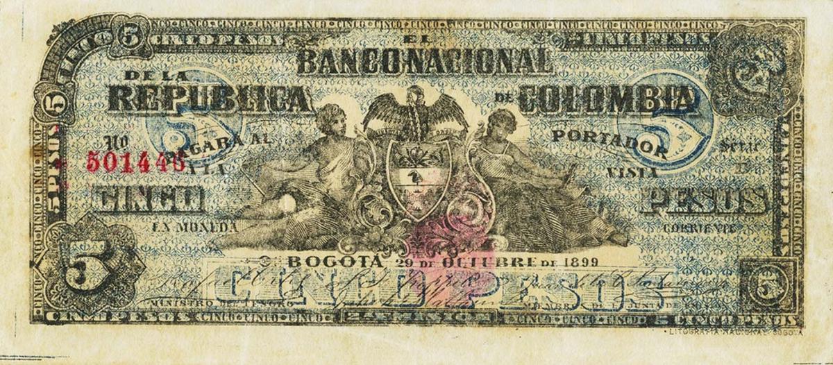 Front of Colombia p254: 5 Pesos from 1899