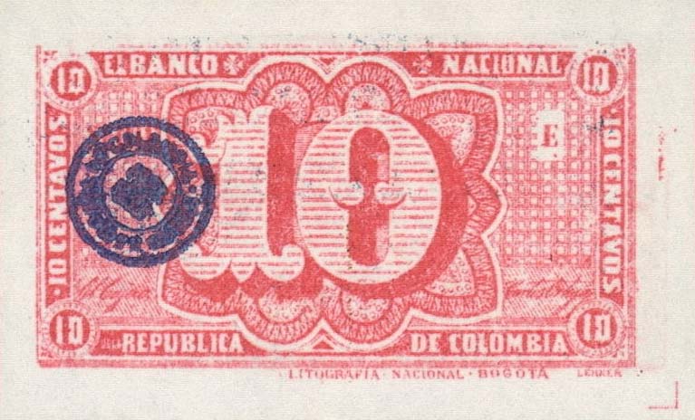 Back of Colombia p263: 10 Centavos from 1900