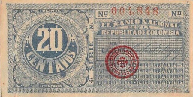 Back of Colombia p264: 20 Centavos from 1900