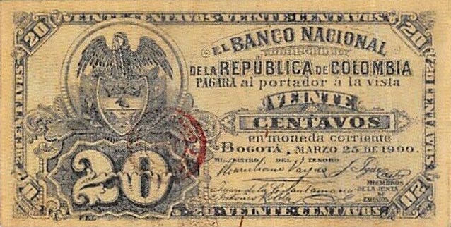 Front of Colombia p264: 20 Centavos from 1900