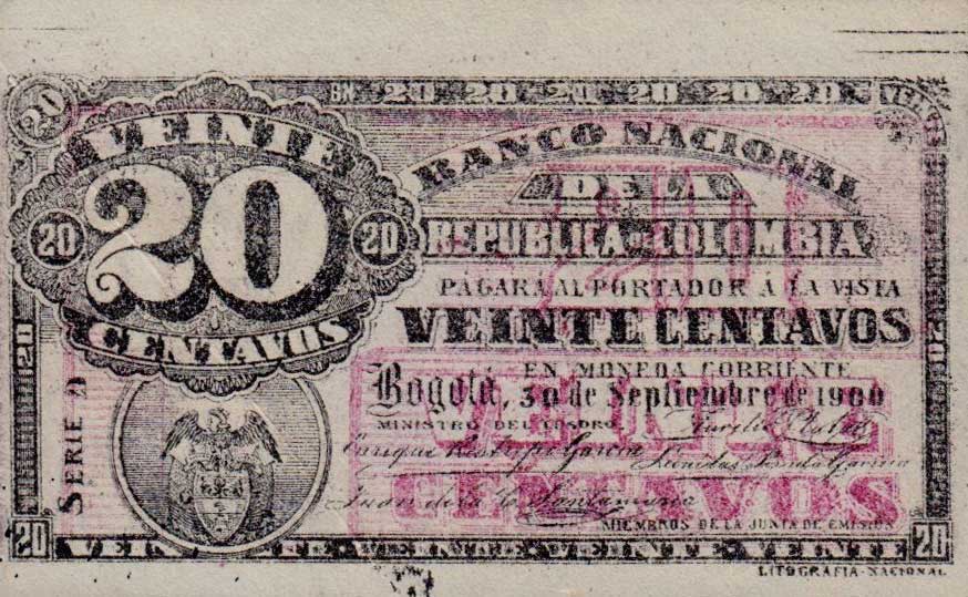 Front of Colombia p265: 20 Centavos from 1900