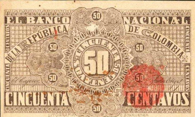 Back of Colombia p268: 50 Centavos from 1900